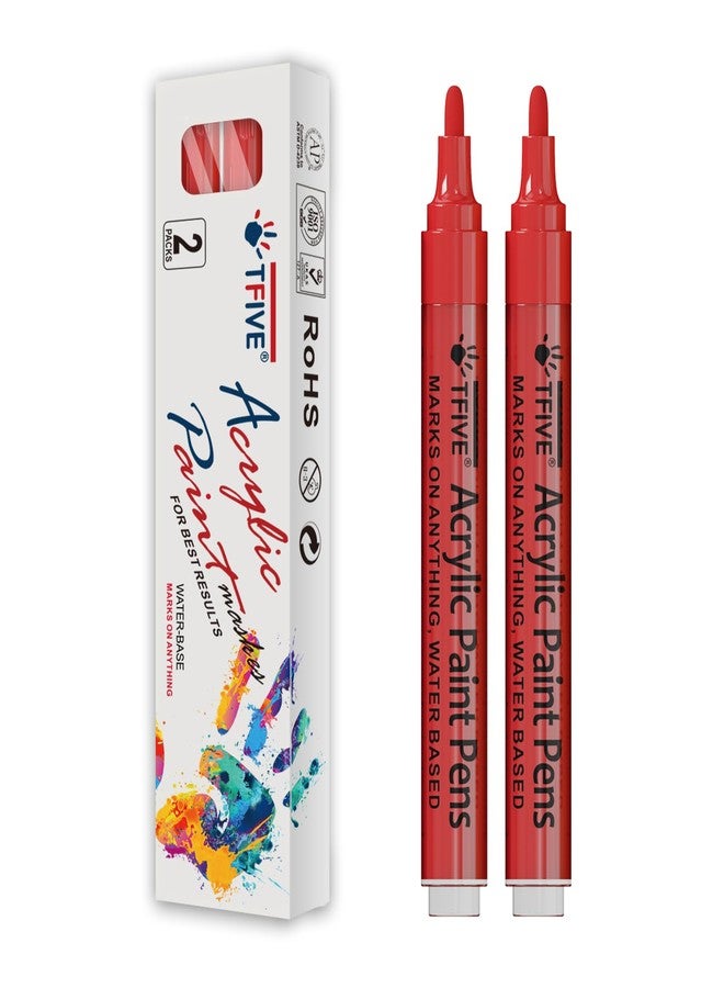 TFIVE Red Paint Marker Pens - 2 Pack Acrylic Permanent Marker, 2-3mm Medium Tip, Paint Pen for Art Projects, Drawing, Rock Painting, Ceramic, Glass, Wood, Plastic, Metal, Canvas DIY Crafts - Image 1
